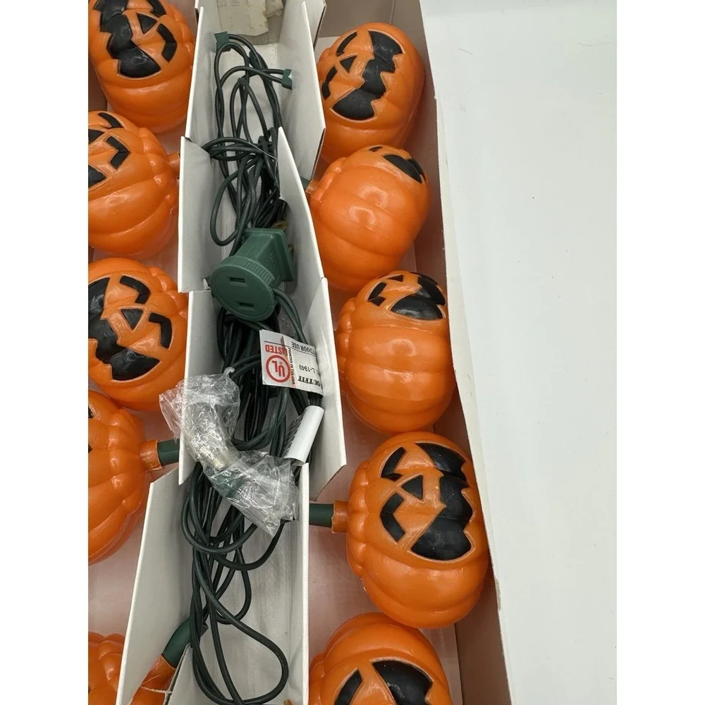 Vtg‎ Halloween String Lights Set of 10 Jack O Lantern Pumpkin Blow Mold WORKING